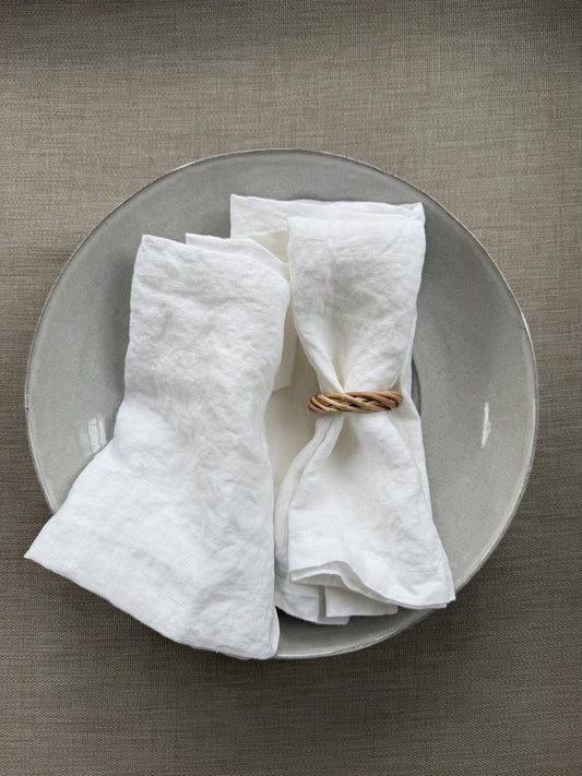 NYHED hørservietter 48 x 48 SNOW WHITE 4 stk.