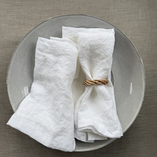 NYHED hørservietter 48 x 48 SNOW WHITE 4 stk.